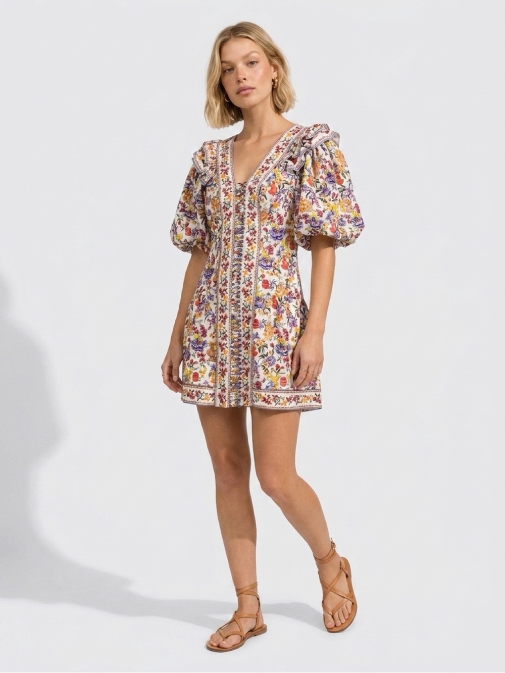 FARM Rio Greek Garden Linen Blend Mini Dress